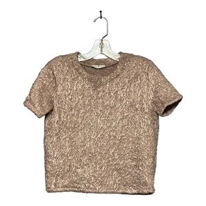 Zara Short Sleeve Shaggy Knit Cropped Top Blush Medium